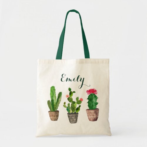 Personalized Floral Tote Bag Cactus