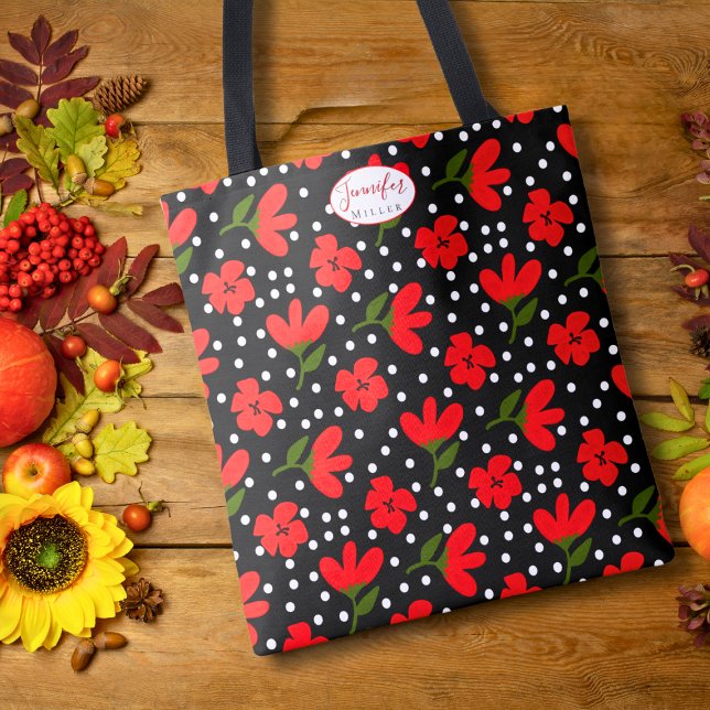 Personalized Floral Tote Bag – Gift for Her (Personalized Red Floral Tote Bag)