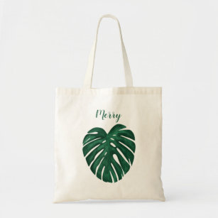 personalized floral tote bag monstera leaf
