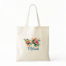 Personalized Floral Tote Bag with Name