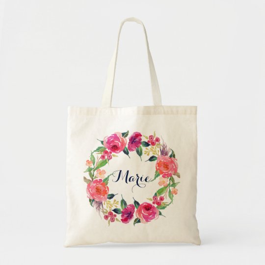 Personalized Floral Tote Bag. Wreath Bridesmaids. | 0