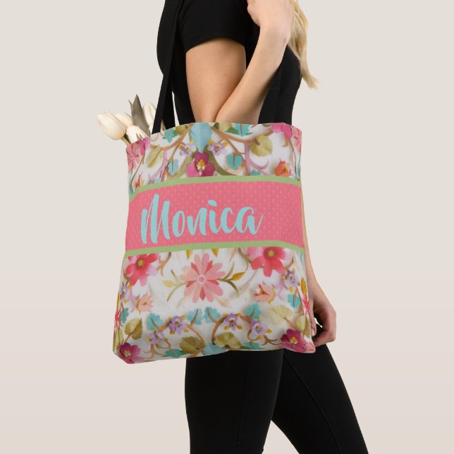 Personalized Floral Tote Design Bag (Close Up)