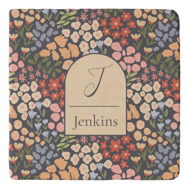 Personalized Floral Trivet – Custom Name & Initial (Front)