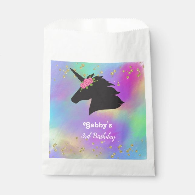 Personalized Floral Unicorn Birthday Favor Bag (Front)