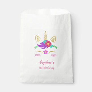 Personalized Floral Unicorn Birthday Favor Bag