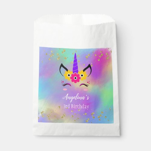 Personalized Floral Unicorn Birthday Favor Bag
