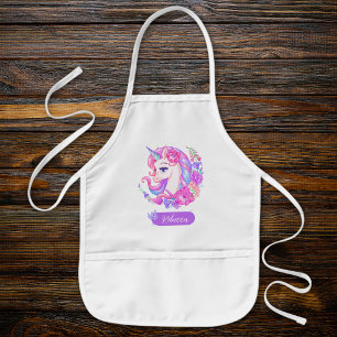 Personalized Floral Unicorn Colorful cute magical  Kids' Apron