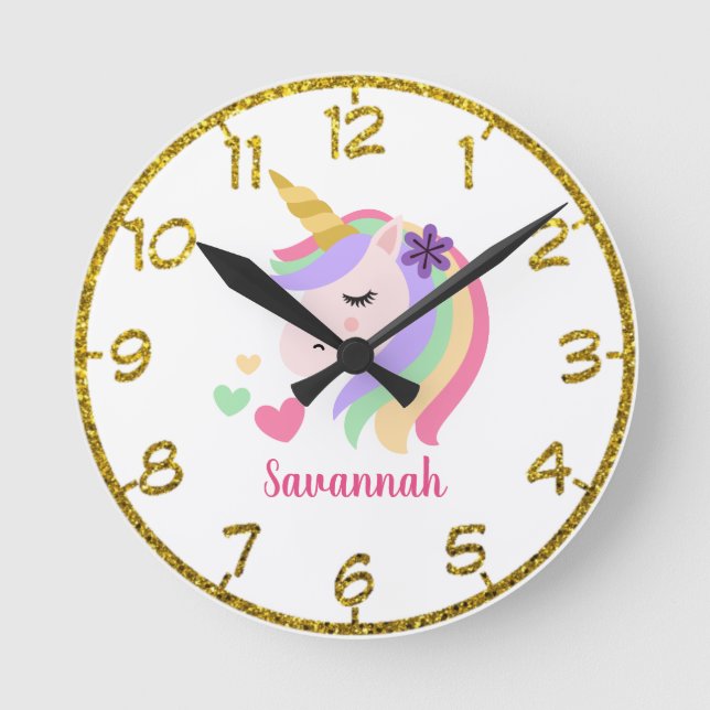 Personalized Floral Unicorn Round Clock (Front)