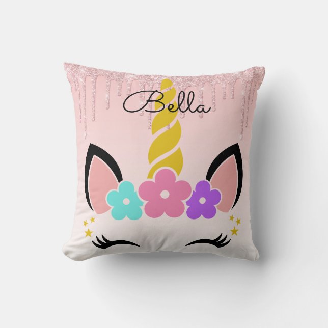 Personalized Floral Unicorn Throw Pillow (Front)