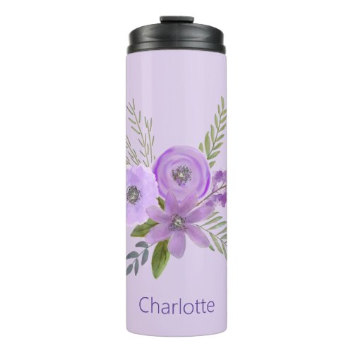 Personalized  Floral Violet Lavender Watercolor Thermal Tumbler