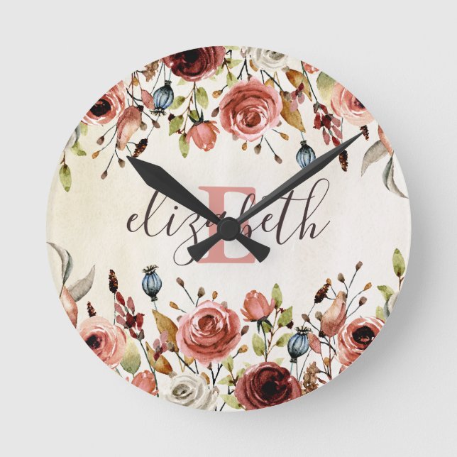 Personalized Floral Wall Clock (Front)