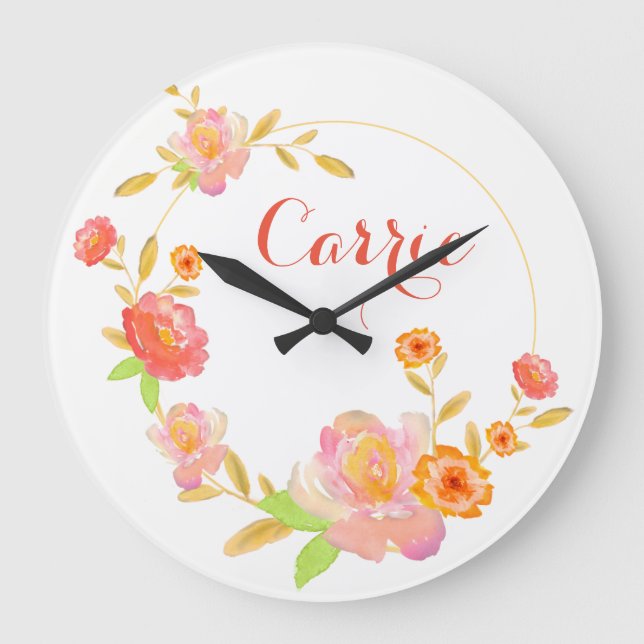 Personalized Floral Wall Clock (Front)