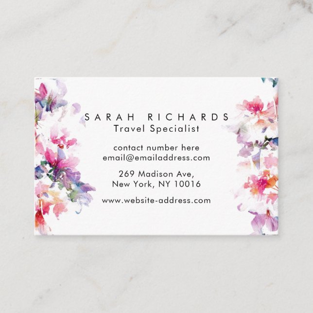 Personalized Floral Water Color Business Cards (Front)
