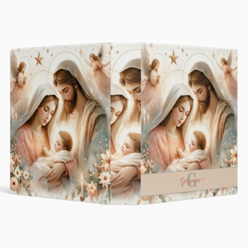 Personalized Floral Watercolor Baby Jesus Nativity 3 Ring Binder