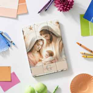 Personalized Floral Watercolor Baby Jesus Nativity iPad Pro Cover