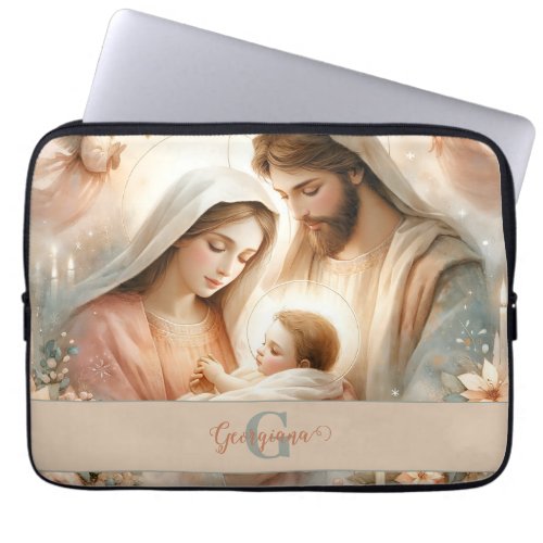 Personalized Floral Watercolor Baby Jesus Nativity Laptop Sleeve