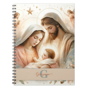 Personalized Floral Watercolor Baby Jesus Nativity Notebook