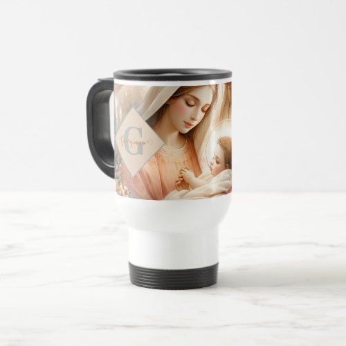 Personalized Floral Watercolor Baby Jesus Nativity Travel Mug