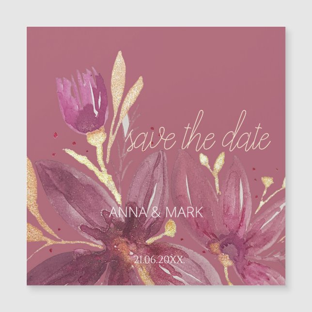 Personalized Floral Watercolor Burgundy and Gold (Front)