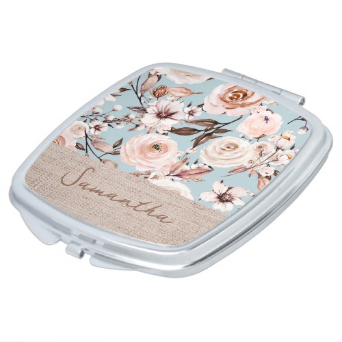 Personalized Floral Watercolor Compact Mirror