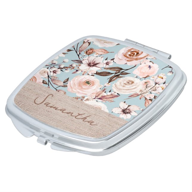 Personalized Floral Watercolor Compact Mirror (Turned)