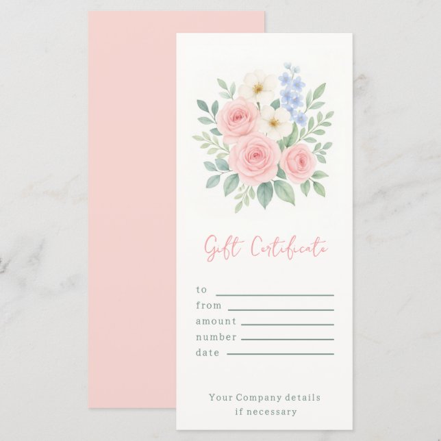 Personalized Floral Watercolor Gift Certificate (Front/Back)