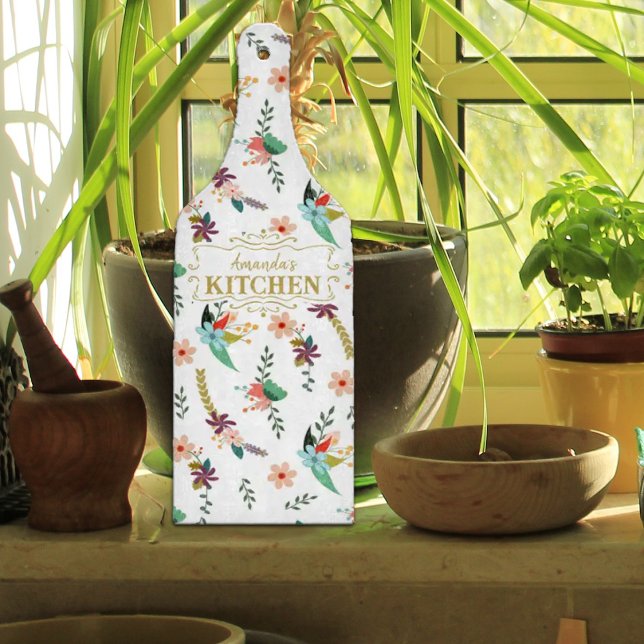 Personalized Floral Watercolor Kitchen   Cutting Board (Creator Uploaded)