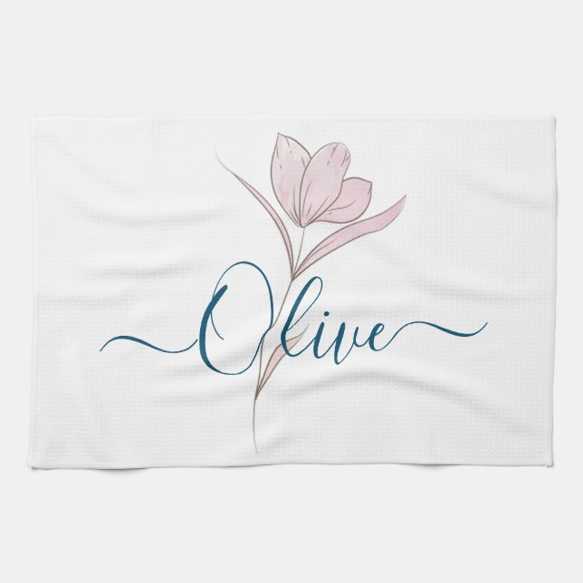 Personalized Floral Watercolor Kitchen Towel  (Horizontal)