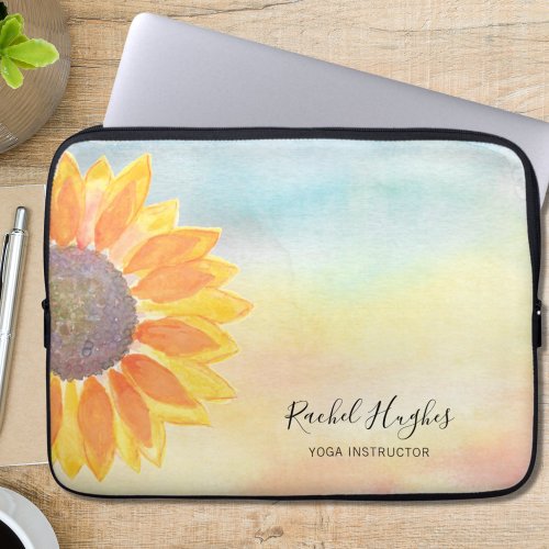 Personalized Floral Watercolor Yoga Instructor Laptop Sleeve