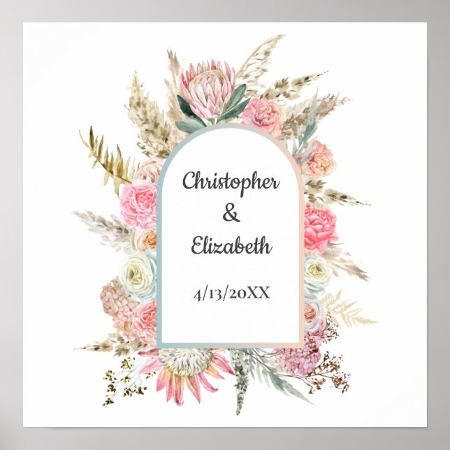 Personalized Floral Wedding Anniversary Names Date Poster (Front)