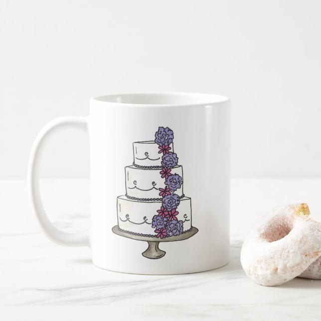 Personalized Floral Wedding Cake Bridal Shower Coffee Mug (With Donut)