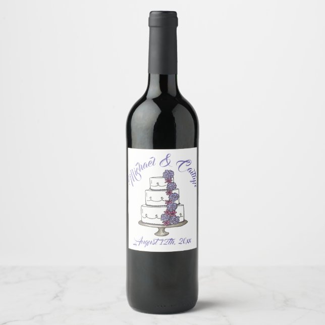 Personalized Floral Wedding Cake Engagement Shower Wine Label (Front)