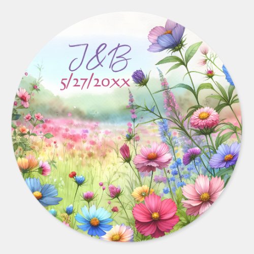 Personalized Floral Wedding  Classic Round Sticker