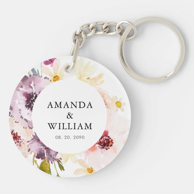 Personalized Floral Wedding Gift Keychain Favor (Back)
