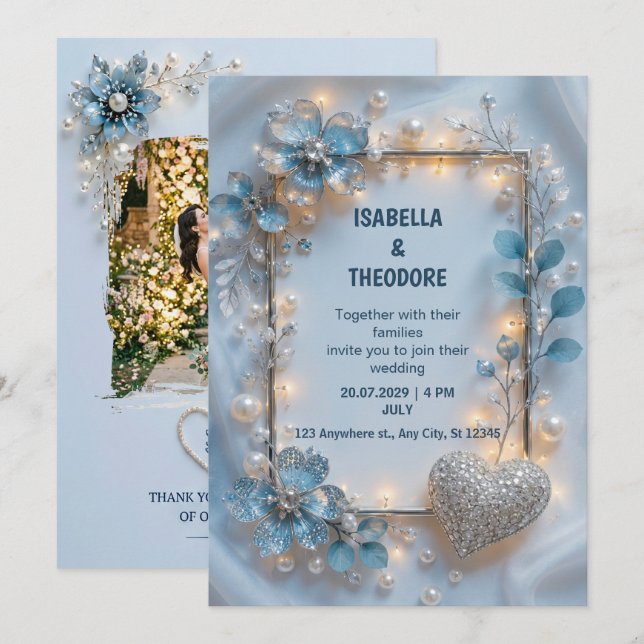 Personalized Floral Wedding Invitation Custom  (Front/Back)