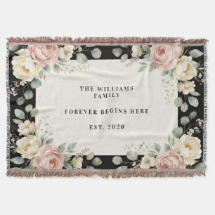 Personalized Floral Wedding Keepsake Family Name Throw Blanket