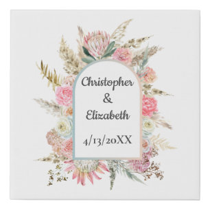 Personalized Floral Wedding Names Date Keepsake Faux Canvas Print