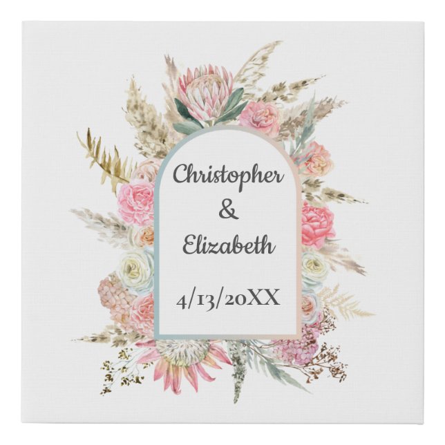 Personalized Floral Wedding Names Date Keepsake Faux Canvas Print (Front)