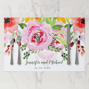 personalized floral wedding paper placemat