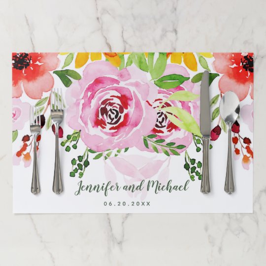 personalized floral wedding paper placemat