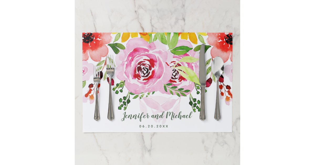 personalized floral wedding paper placemat Zazzle