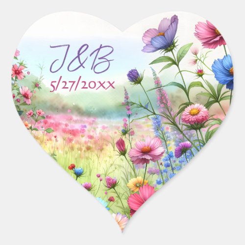 Personalized Floral Wedding Personalized Heart Sticker