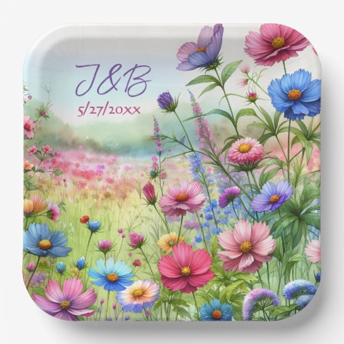 Personalized Floral Wedding Personalized Paper Plates