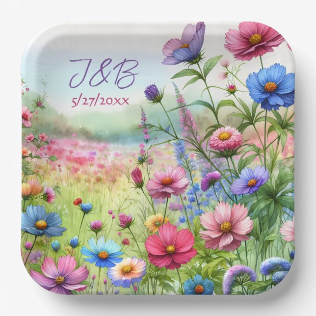 Personalized Floral Wedding Personalized Paper Plates (Front)