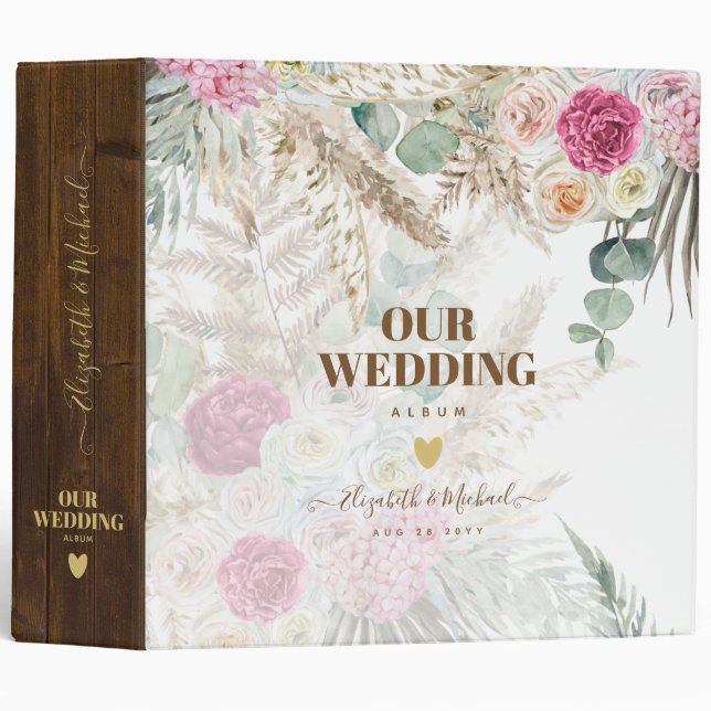 Personalized Floral Wedding Planning Photo Album 3 Ring Binder (Front/Spine)