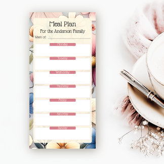 Personalized Floral Weekly Meal Plan Notepad
