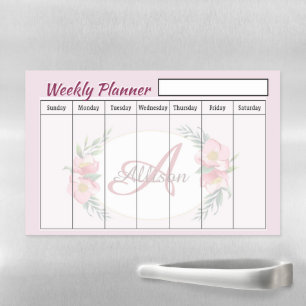 Personalized floral weekly planner  magnetic dry erase sheet