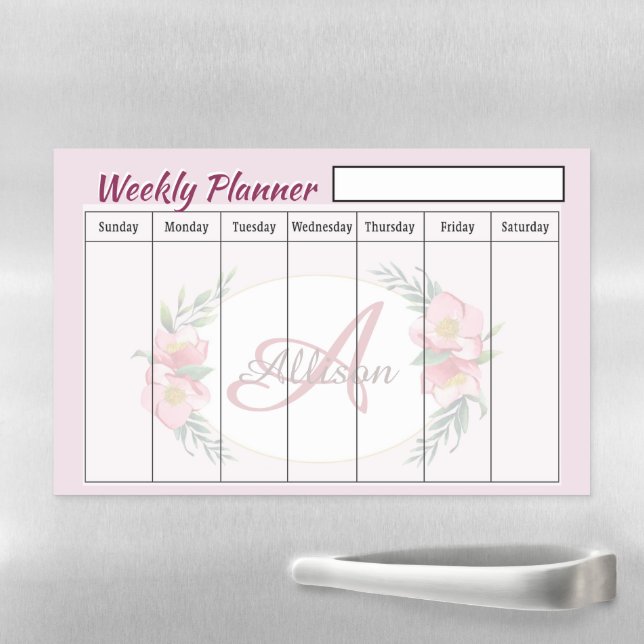 Personalized floral weekly planner  magnetic dry erase sheet (In Situ)