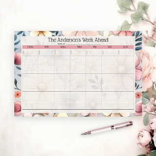 Personalized Floral Weekly Planner Notepad Paper Pad