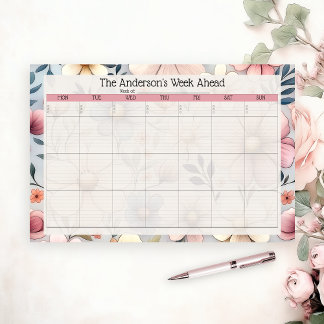Personalized Floral Weekly Planner Notepad Paper Pad